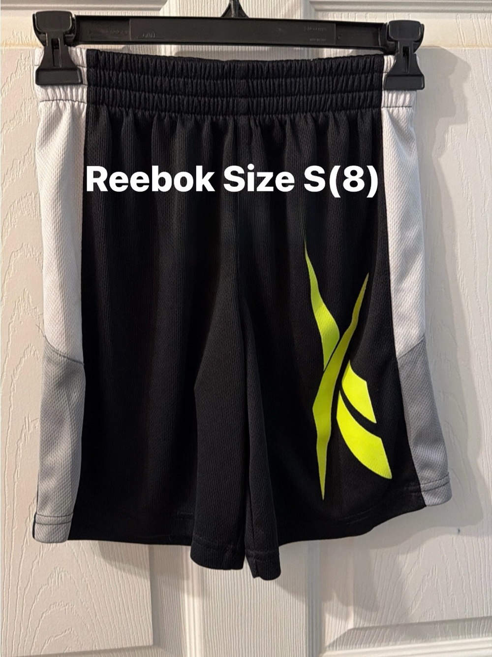 Reebok Black and Neon Yellow Boys' Athletic Shorts with Gray Panels